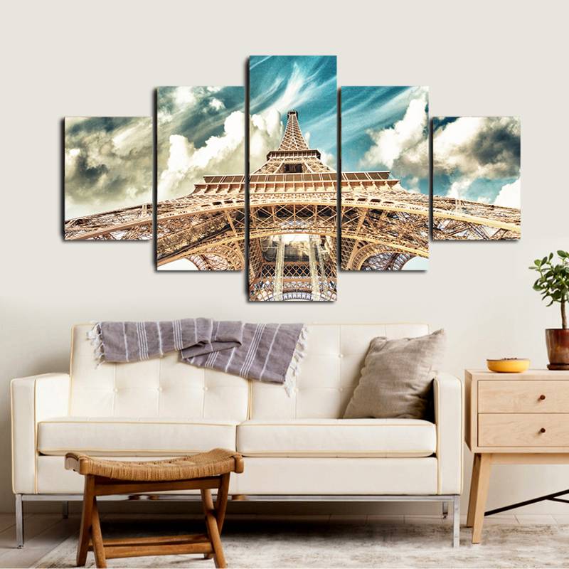 5pcs/set Unframed Eiffel Tower Cultural Building Landscape Print On Canvas Wall Art Picture For Home and Living Room Decor