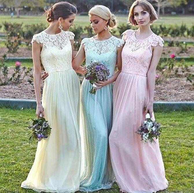 2020 Lace Chiffon Maid of Honor Dresses real image Plus Size Cap Sleeve Pink Mint daffidol cheap Beach Bridesmaid Party Evening Gowns