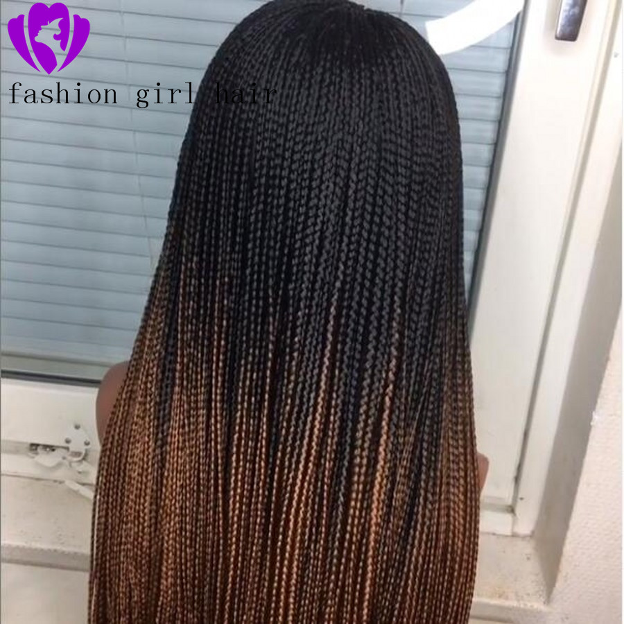 Long Ombre Brown braiding Hair Synthetic Lace Front Wig Two Tone Dark Brown box Braids Wigs For black Women Glueless Lace Wig