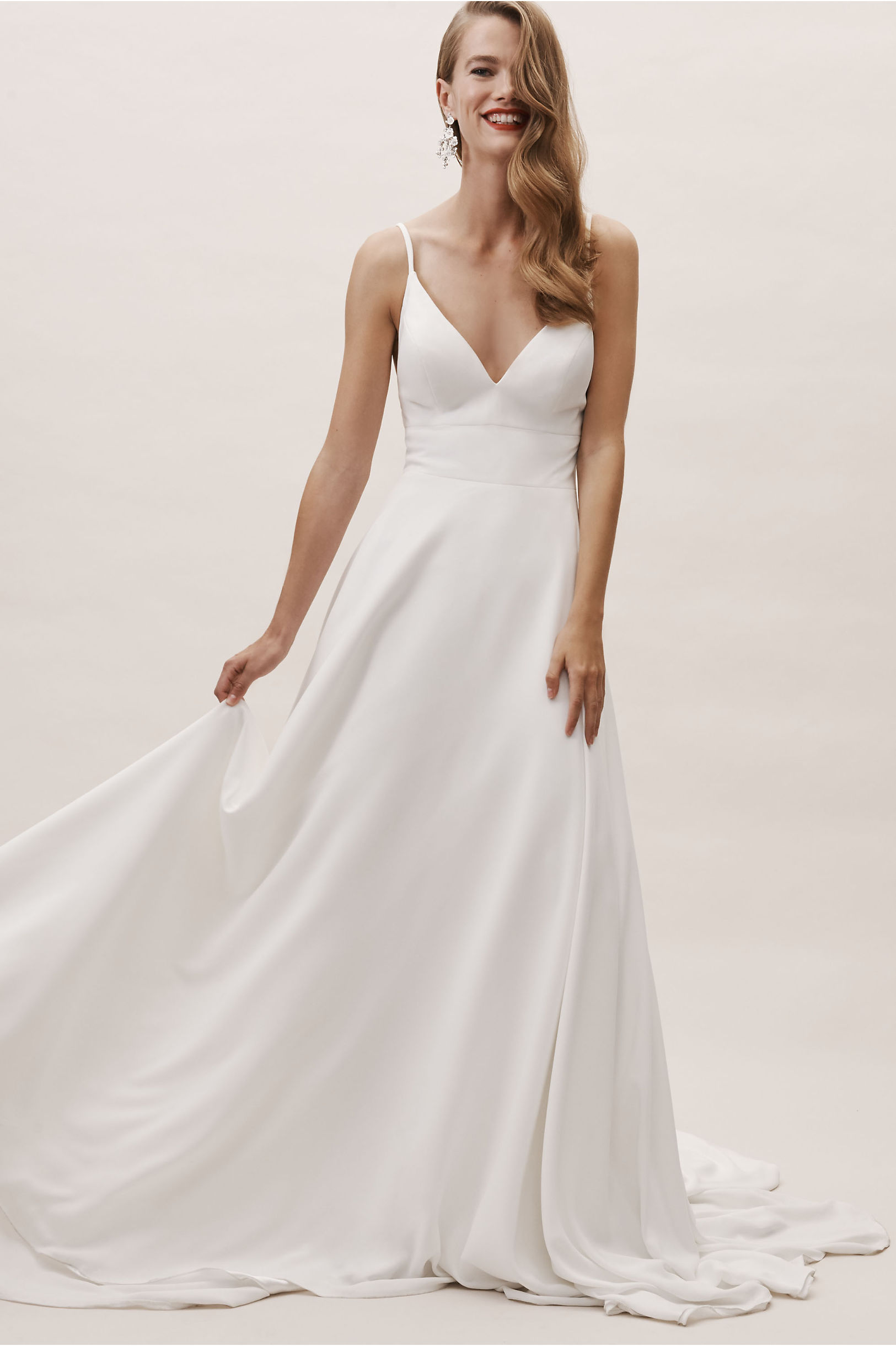 BHLDN Bohemian Wedding Dresses Spaghetti Straps A Line Lace Back Soft Satin Beach Wedding Dress Custom Made Plus Size Bridal Gowns