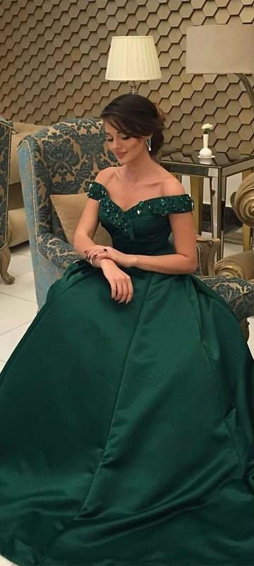2019 New Arabic Dubai Prom Dresses Off Shoulder Emerald Green A Line Beaded Evening Dresses Sexy Backless Party Gowns vestidos de festa