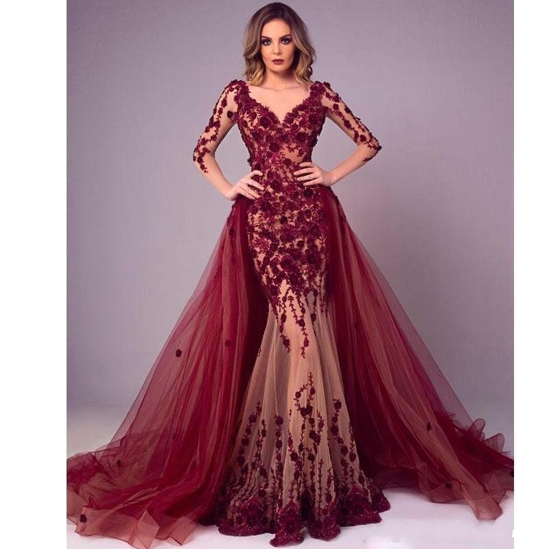 2020 Arabic Burgundy Mermaid Long Sleeves Evening Dresses With Overskirts V Neck Prom Dress Lace Appliqued Floor Length Party Gowns custom D, Ivory
2020 Arabic Burgundy Mermaid Long Sleeves Evening Dresses With Overskirts V Neck Prom Dress Lace Appliqued Floor Length Party Gowns custom D, Ivory