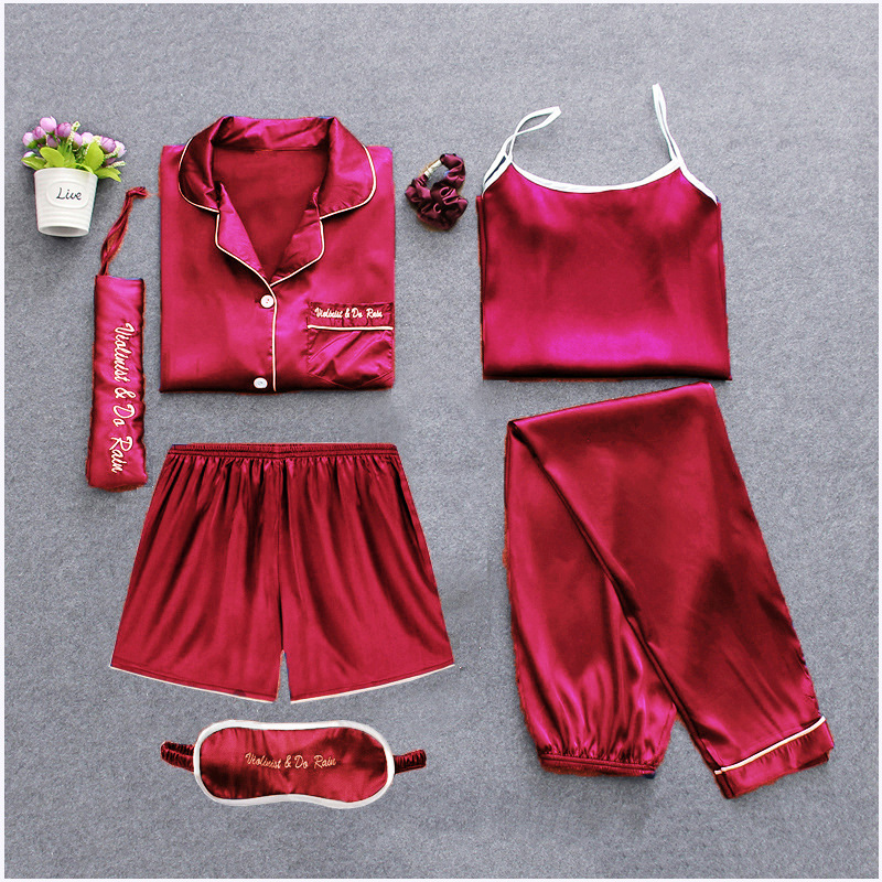 Pajamas Women's Seven Pieces Women's Robe Simple Simulation Silk Leisure Tops Penear Robes for Women Bathrobe, 7 pieces-5
Pajamas Women's Seven Pieces Women's Robe Simple Simulation Silk Leisure Tops Penear Robes for Women Bathrobe, 7 pieces-5