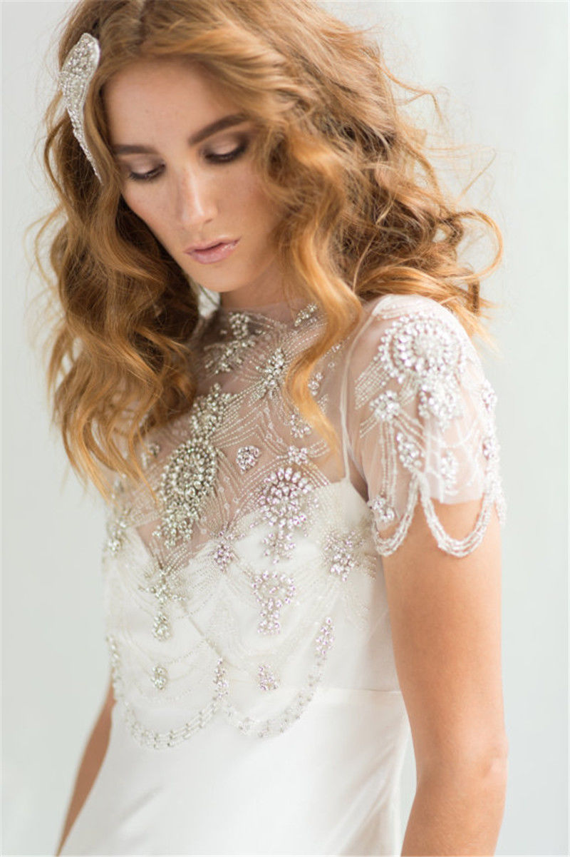 White Ivory Luxury Boleros Rhinestones Crystal Shiny Beading Bridal Jacket Wrap Cape Wedding Dress Custom Made