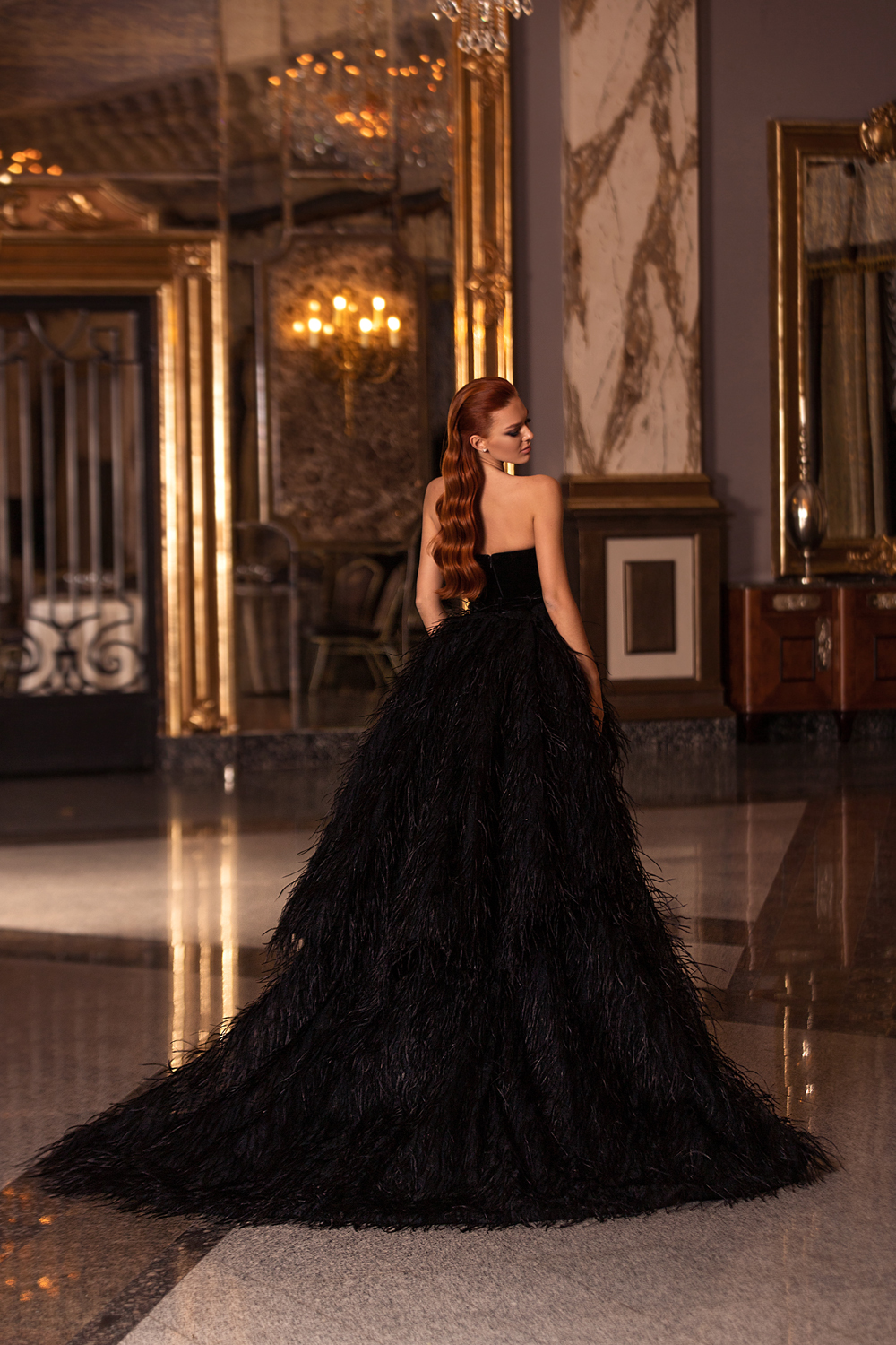 Black Prom Dresses With Detachable Train A Line Luxury Feather Velvet Evening Dress Cocktail Party Gowns Vestidos De Novia