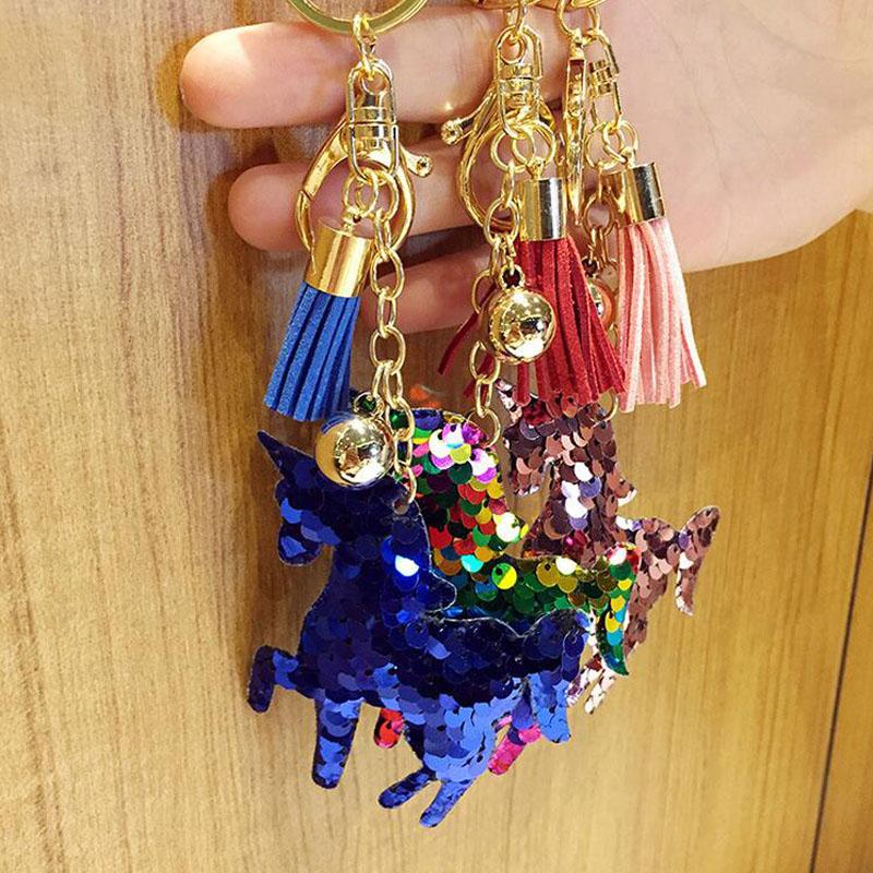 30pcs/Lot Animals Horse Keychains Sequins Car Pendant Ornament Key Ring for Girls Bag Decoration Keyring Jewelry Key Chain