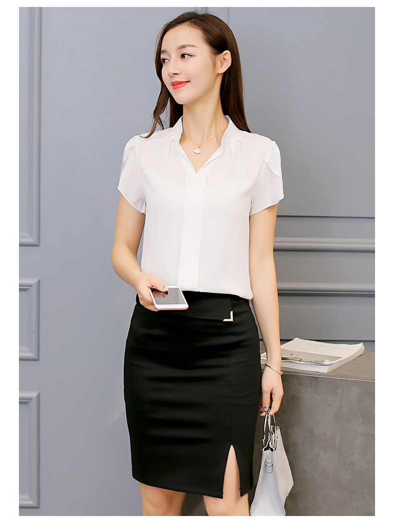 2020 Summer Women Chiffon Blouse Short Sleeve Red Ladies Office Ladies Shirts Plus Size Work Top Plus Size Casul Female Clothing