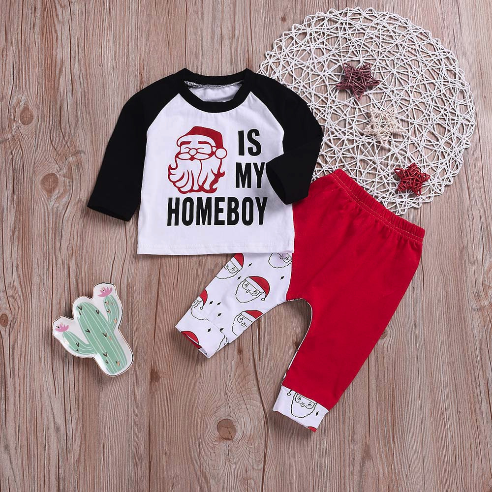 baby boy clothes set Christmas Clothing Set 2PCs Letter Patchwork Tops Cartoon Pants Kids Winter Clothes roupas infa