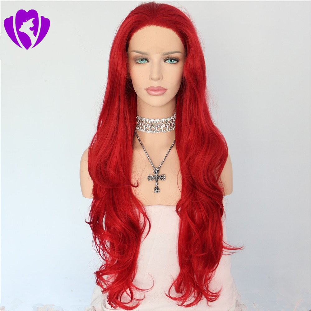 30inch Long Red Body Wave 360 lace frontal Wig Glueless full Lace Front Wigs preplucked natural hairline synthetic Wigs For Women