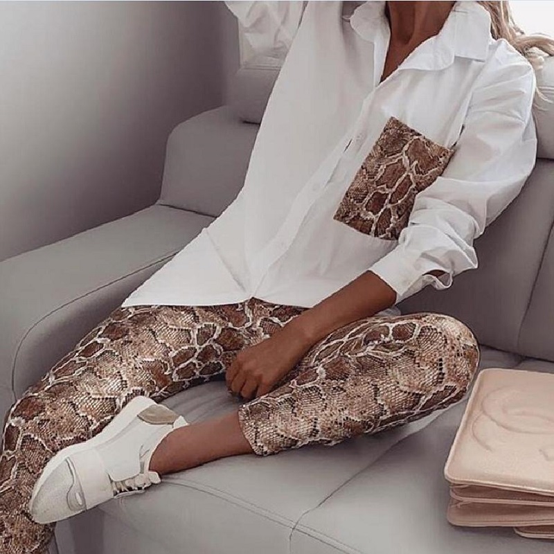 Casual fashion women' white suit leopard spliced shirt and leopard skinny pants 2 piece set tide chic outfit, Khaki
Casual fashion women' white suit leopard spliced shirt and leopard skinny pants 2 piece set tide chic outfit, Khaki