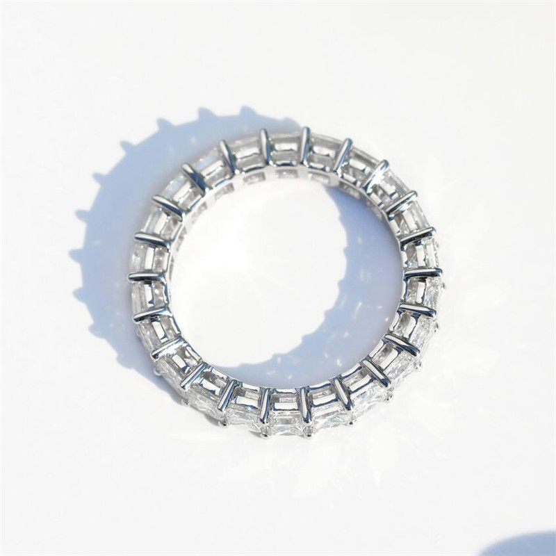 Classic Fine Jewelry Sterling Sier Full Princess Cut White Topaz CZ Dia Gemstones Eternity Square Party Women Wedding Band Ring