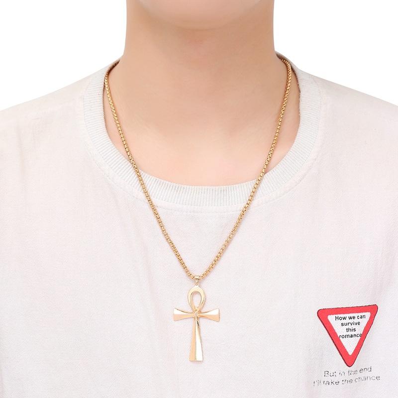 Egyptian Ankh Crucifix Necklaces Pendants with Chain Metal Symbol of Life Cross Necklace Gold Silver Fashion Design Punk Hip Hop Religion Jewelry Gift