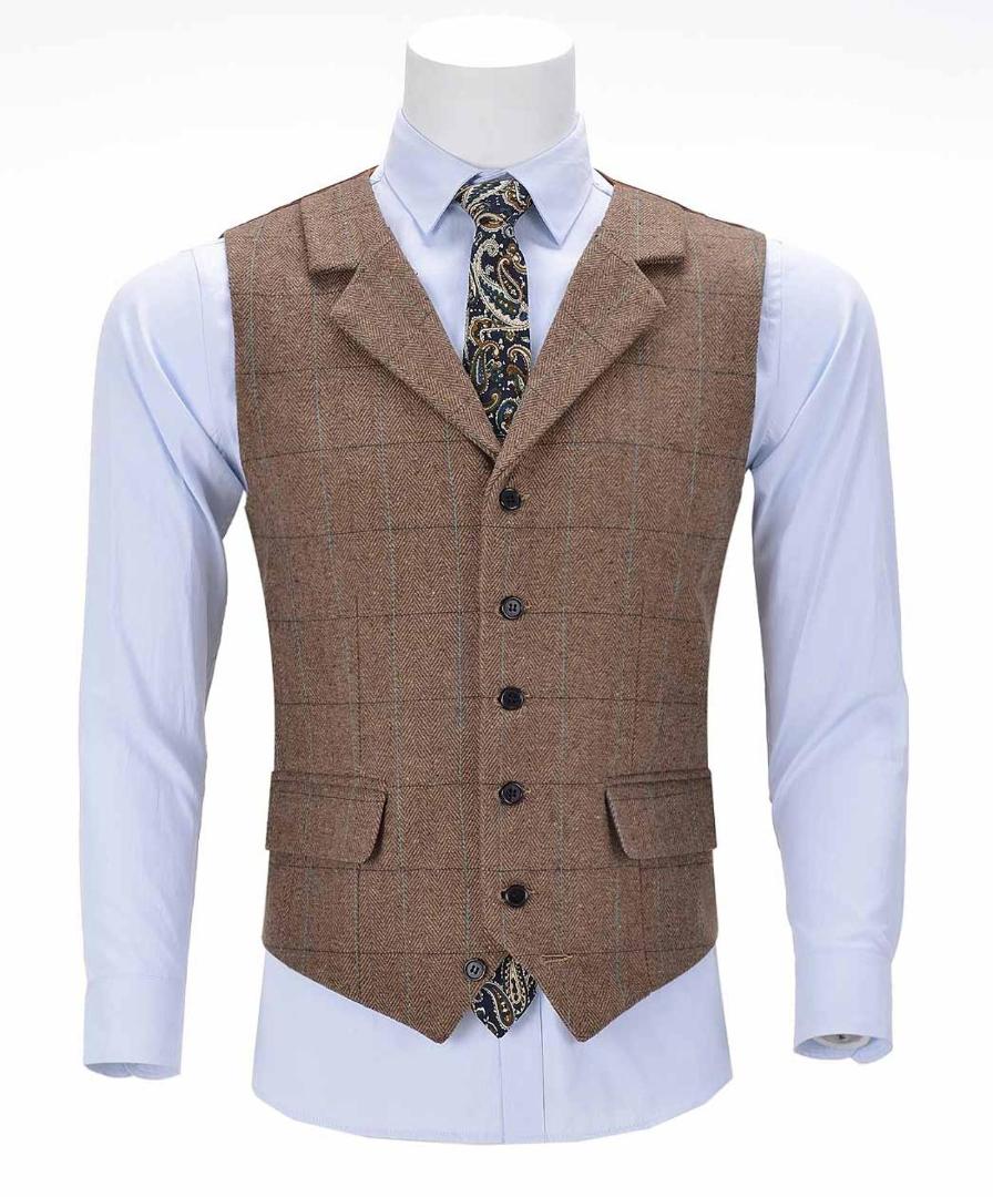 Men's Business Vest Boutique Wool Plaid Slim Fit Herringbone Grey Cotton Suit Vest Waistcoat For Wedding Formal Groomsmen