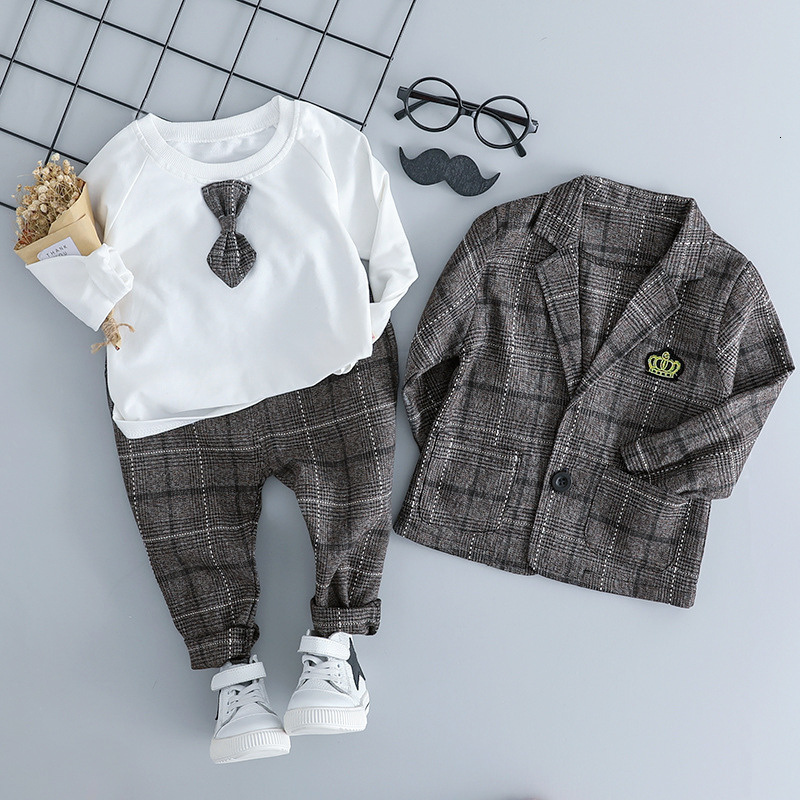 Baby Boy Clothes Sets Children Clothes Suits 2019 Autumn Kids Gentleman Style Coats T Shirt Pants 3pcs infant boys outfits 3M-3T T191024