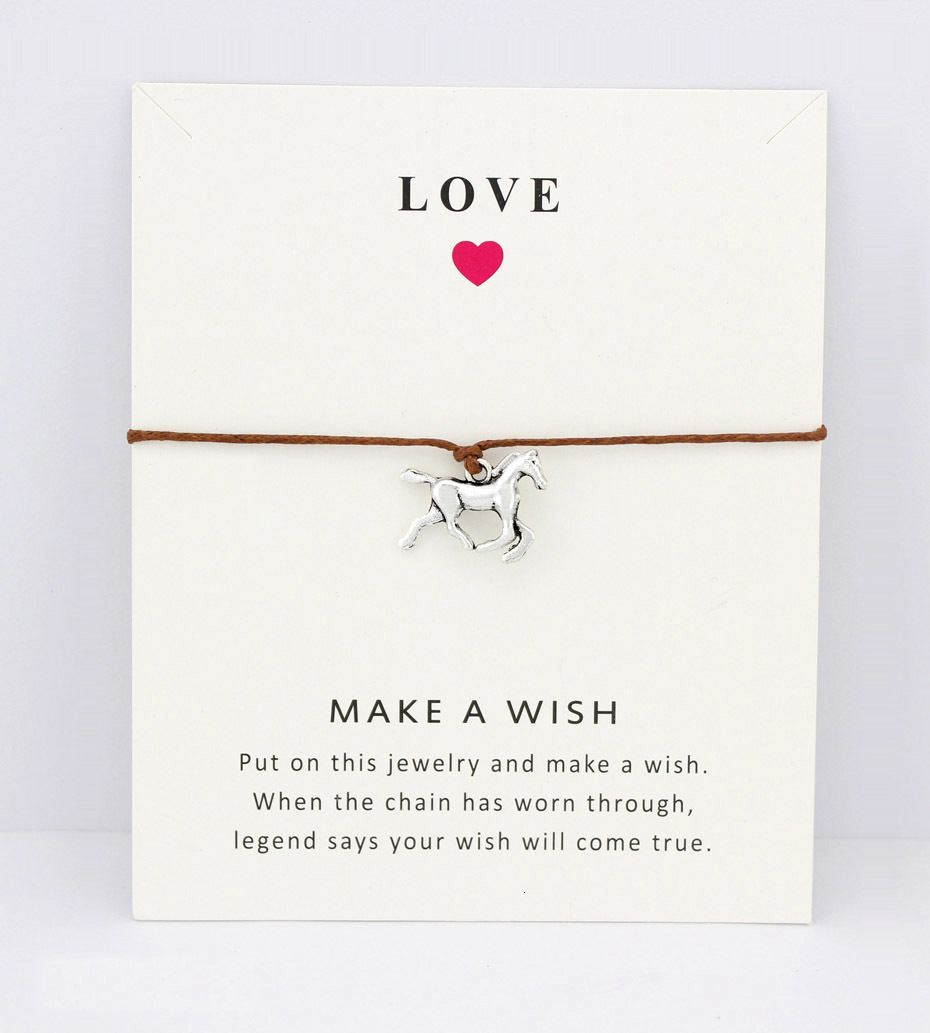 Horses Horseshoe Unicorn Elephants Animal Charm Card Bracelets Light Brown Blue Wax Cords Women Men Girl Jewelry Christmas Gift
Horses Horseshoe Unicorn Elephants Animal Charm Card Bracelets Light Brown Blue Wax Cords Women Men Girl Jewelry Christmas Gift