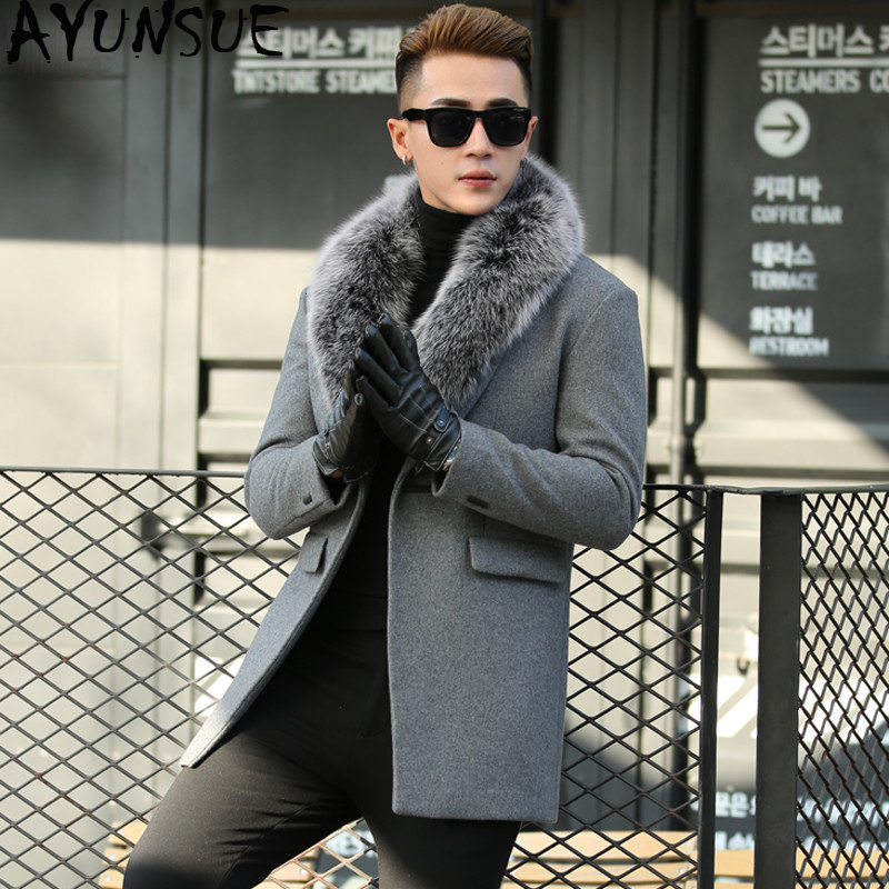 AYUNSUE Autumn Winter Real Fox Fur Collar Wool Men Coat Korean Cashmere Jacket Men's Windbreaker Overcoat Abrigo Hombre KJ649 CJ191129, Black
AYUNSUE Autumn Winter Real Fox Fur Collar Wool Men Coat Korean Cashmere Jacket Men's Windbreaker Overcoat Abrigo Hombre KJ649 CJ191129, Black