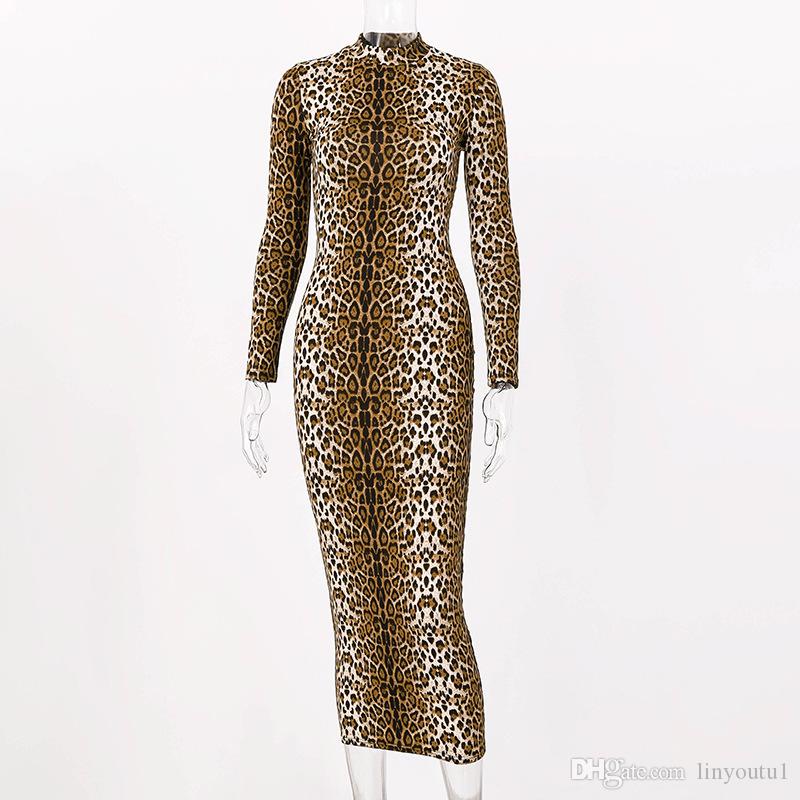 long sleeve high neck leopard print sexy bodycon mini dress 2020 autumn winter women fashion Christmas party clothe