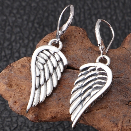 Brand new 925 sterling silver jewelry American antique silver hand-made designer heart crown wings earrings gift for women