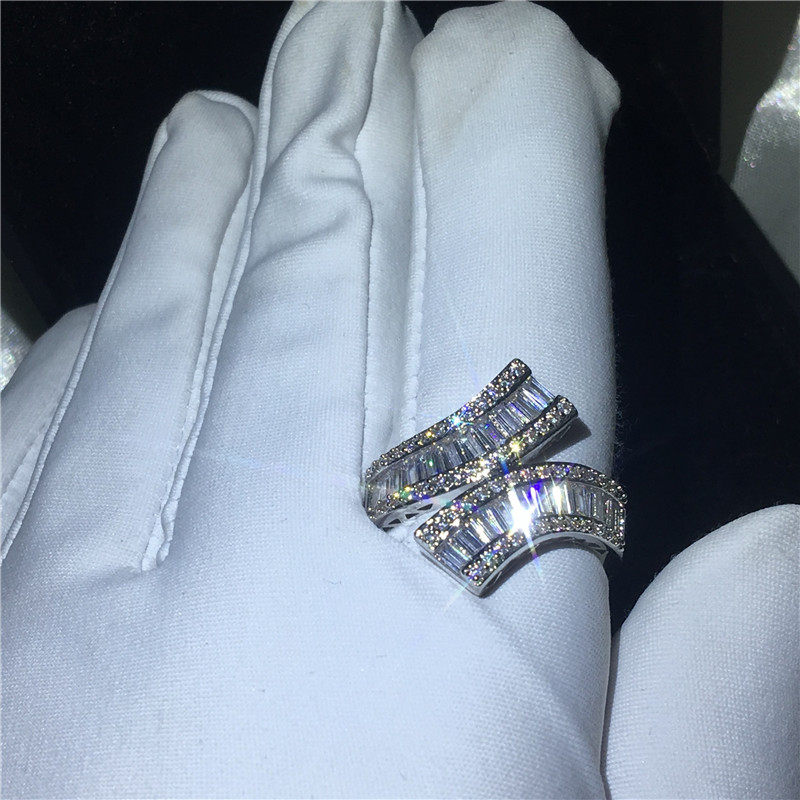 Fashion Promise ring 925 Sterling silver Princess cut Diamond Cz Stone Engagement wedding band ring for women Men Finger jewelry