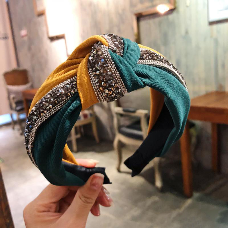 1PC Crystal Wide Headband Fashion Women Girls Patchwork Shiny Hair Hoop Cross Knot Bow Hairband Gift