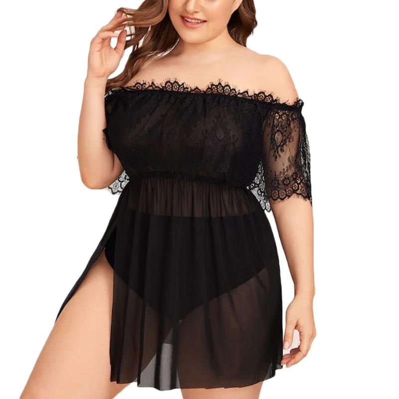 Fashion Women Plus Size Lace Sheer Mesh Lingerie Babydoll Strapless Off-Shoulder Nightdress 1XL-4XL Transparent Haltter Lingerie
Fashion Women Plus Size Lace Sheer Mesh Lingerie Babydoll Strapless Off-Shoulder Nightdress 1XL-4XL Transparent Haltter Lingerie