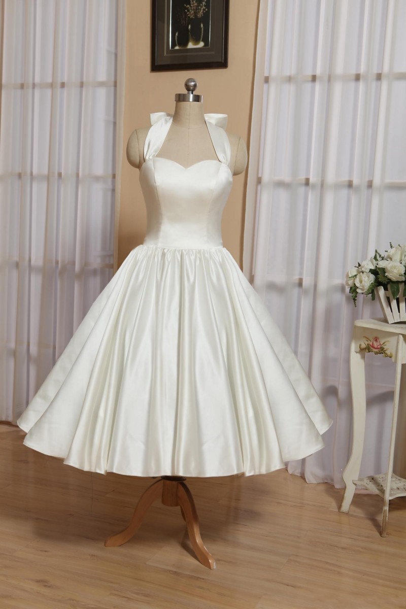 Short Wedding Dresses 50s Wedding dress Garden Tea Length Bridal Gowns Halter Neck Custom Size Vintage Inspired vestidos de novia