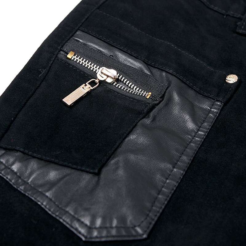 New Fashion Men Leather Pants Patchwork Casual Skinny Men's Motorcycle Jeans High Quality Men's Slim Trousers Jeans Size 28-36