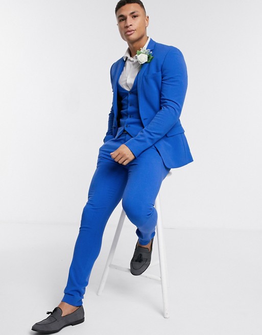 Royal Blue Groomsman Wedding Tuxedos Slim Fit 3 Pieces Mens Suit Formal Prom Party Wear Blazer(Jacket+Vest+Pants)