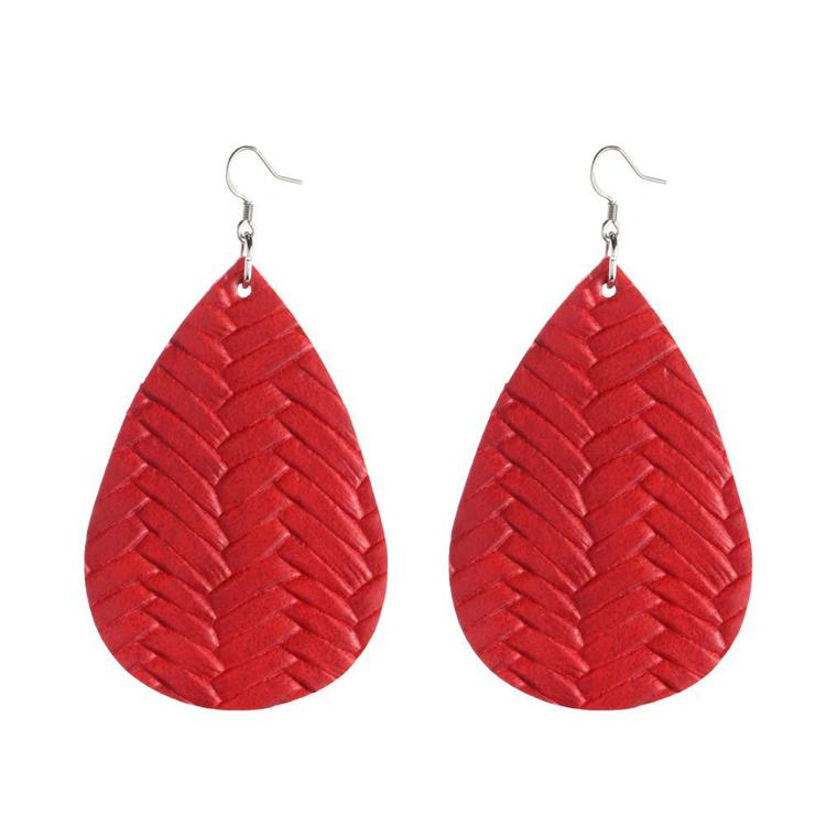 New PU Leather Weave Pattern Leaf Dangle Earring for Women Colorful Oval Leather Hook Drop Earring Trendy Jewelry Gift