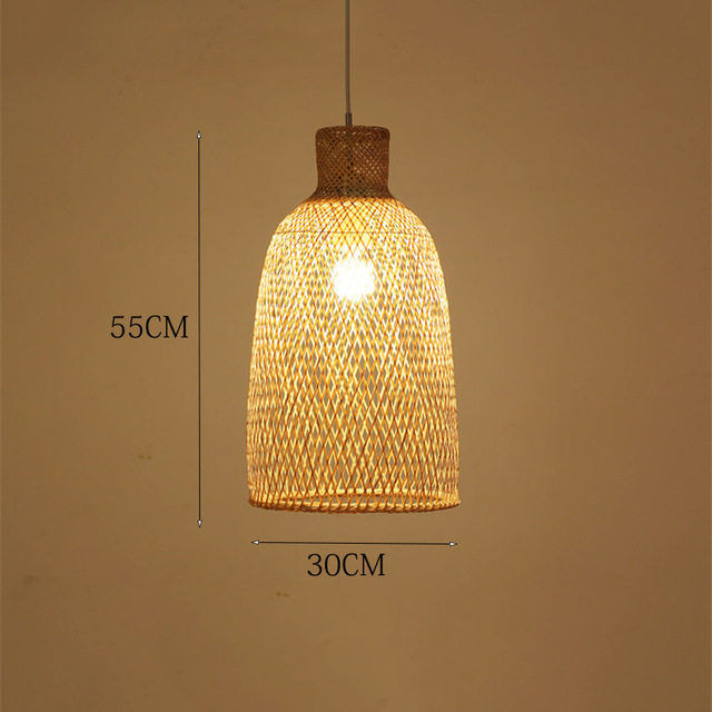 New Chinese Lantern Hotel Tea Staircase Hotel LED Bamboo Pendant Lights Hand Rattan Weaving Wood Pendant Lamp Lighting Luminaire