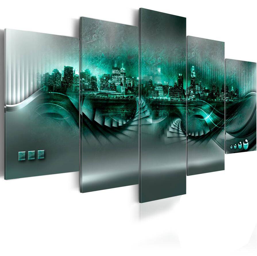 Fashion Wall Art Canvas Painting 5 Pieces Abstract City Architecture Night View Modern Home Decoration,Choose Size:3 No Frame