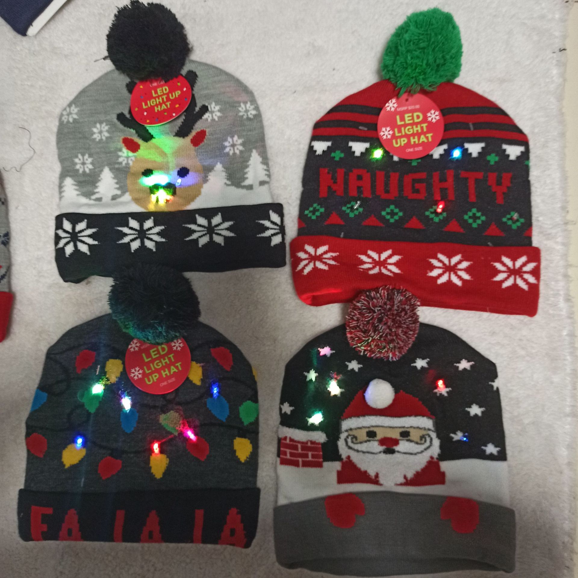 Kids Christmas Hats LED Light UP Hat Santa Claws Funny Hats Knitted Hat for Kid For Christmas Party