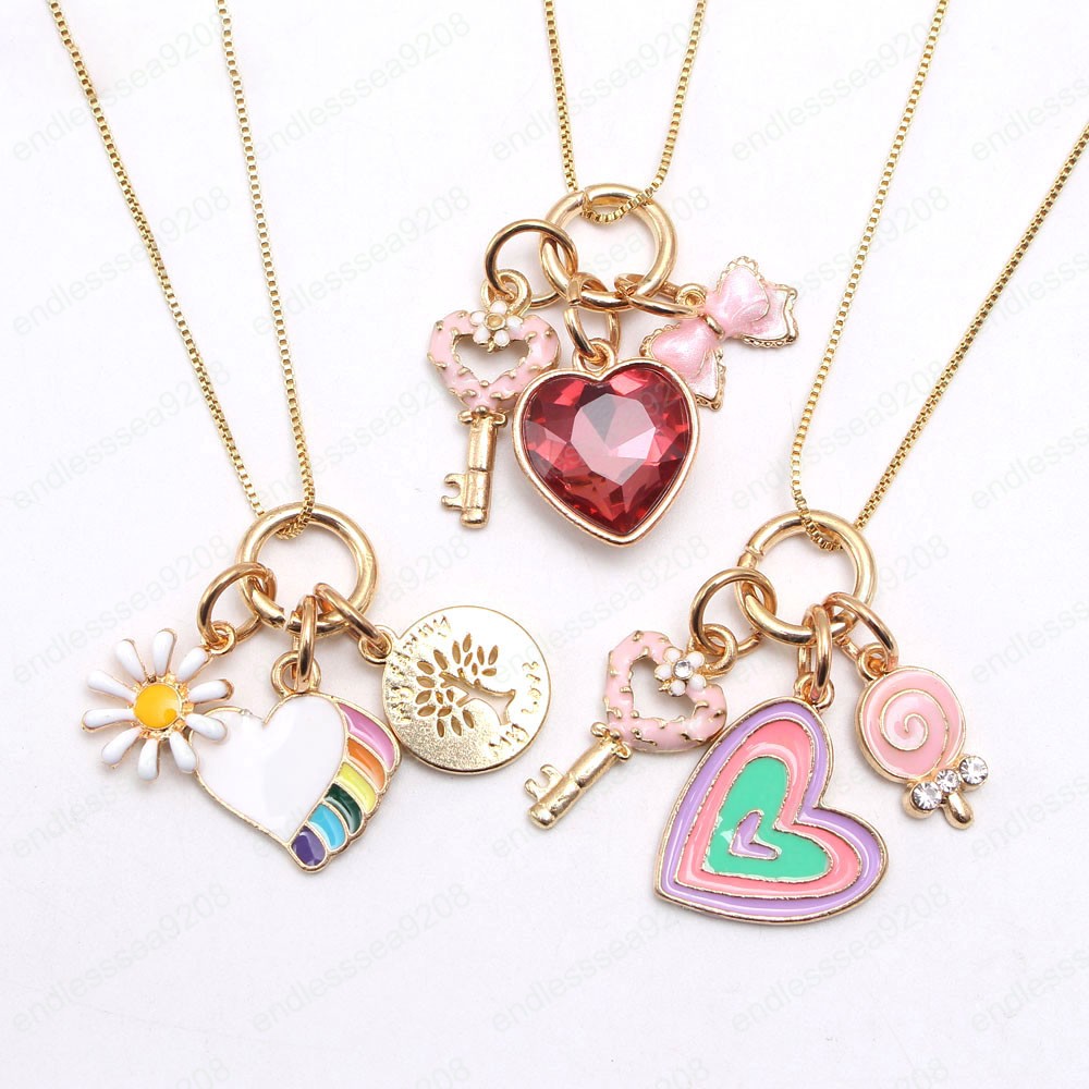 fashion love heart pendant necklace cute charm jewelry for girls children diy chain necklace best gift for kids