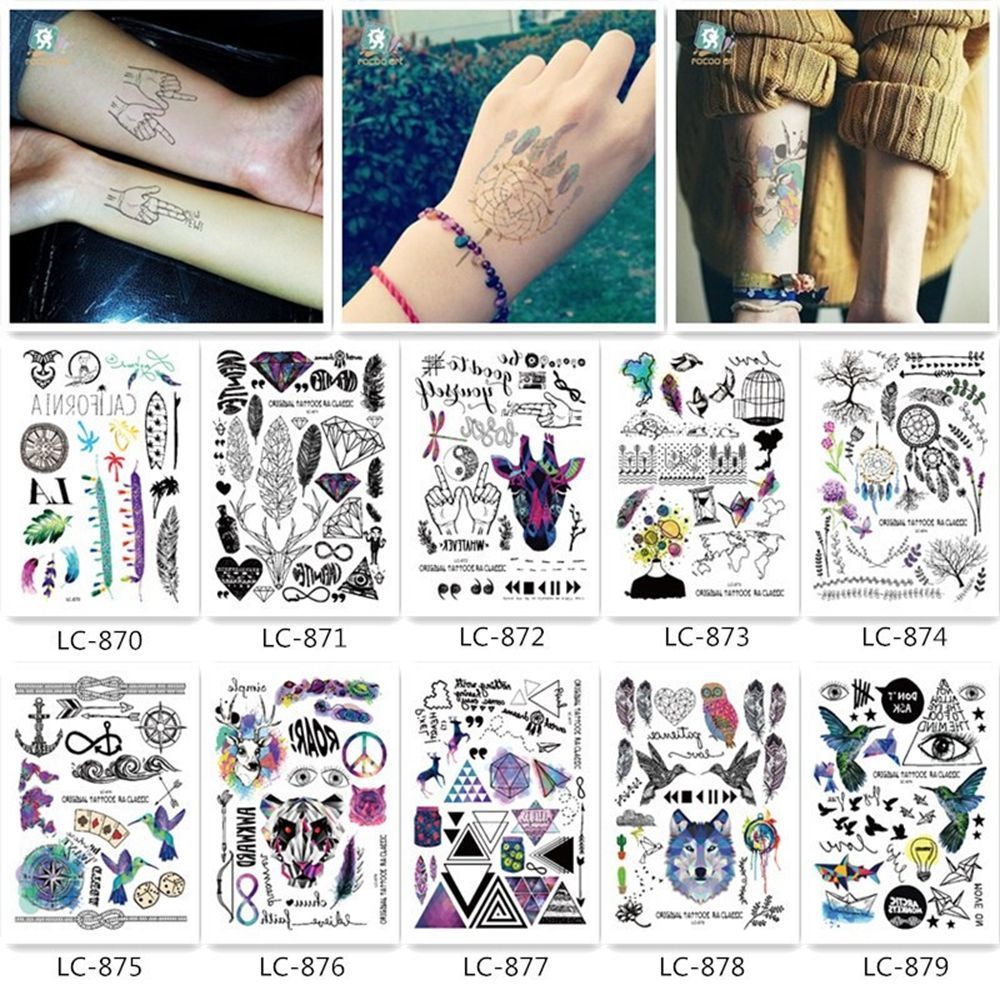 1 Sheet Personalized Tattoo Stickers Waterproof Feather Rainbow Diamond Temporary Glitter Tattoo Body Art Sticker