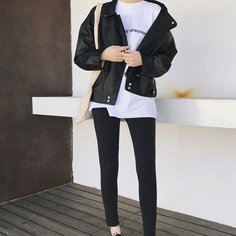 Women's Jackets Jacket Women Black Solid Zipper Long Sleeve Comfortable Womens And Coats Harajuku Korean Style Casual Leather Coat Chic1