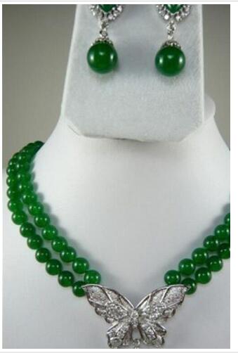 Necklace Jewelry 001144 Fancy green jade necklace Earring set Natural jewelry