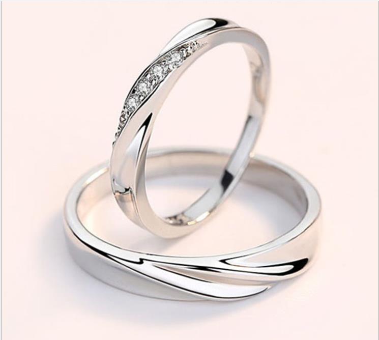 Couple ring opening pure silver pair ring male Korean version simple simulation diamond ring female