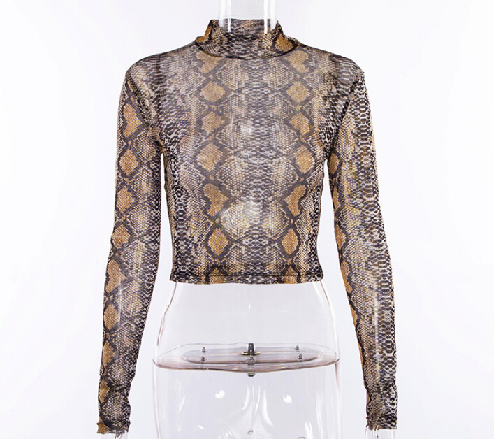 Women See-through Snake Skin Shirts Female Sexy Long Sleeve Tee Tops Women Clothing Casual T Shirt, Khaki
Women See-through Snake Skin Shirts Female Sexy Long Sleeve Tee Tops Women Clothing Casual T Shirt, Khaki