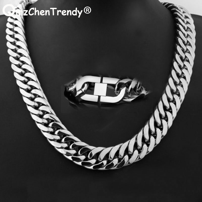 21mm 60cm Heavy Cuban Chains Men Hip Hop Jewelry Wholesale Silver Thick Stainless Steel Long Big Chunky hiphop Necklace Gif