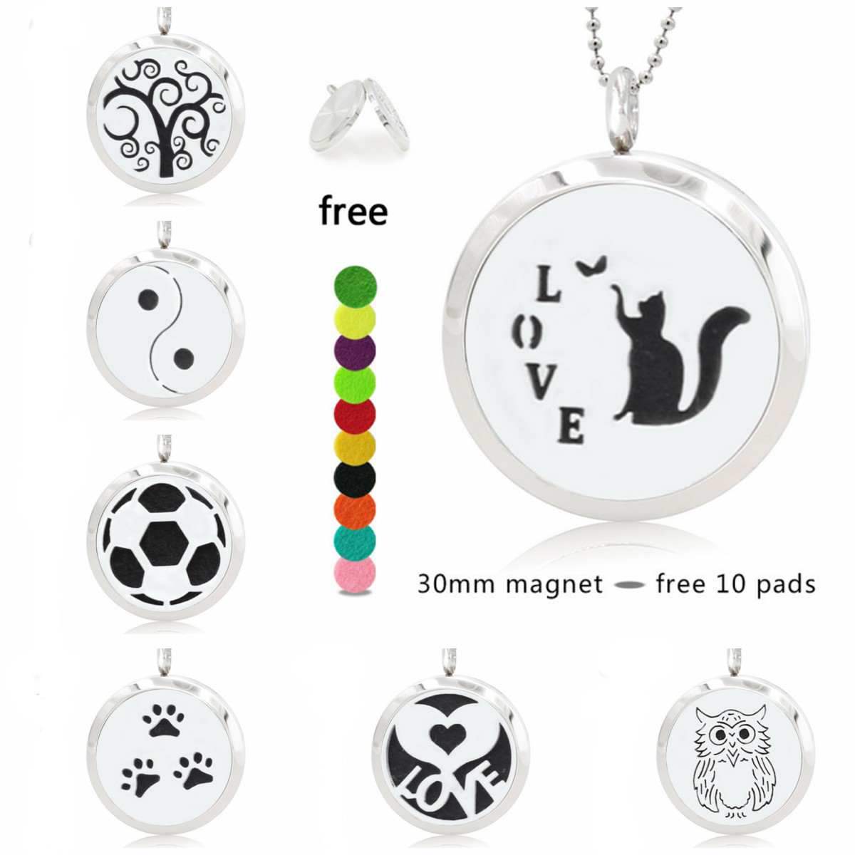 love cat paw 30mm Magnet 316L Stainless Steel Essential Oil Aromatherapy Perfume Diffuser Necklace Pendant women jewelry 10 Pads (no chain), Silver
love cat paw 30mm Magnet 316L Stainless Steel Essential Oil Aromatherapy Perfume Diffuser Necklace Pendant women jewelry 10 Pads (no chain), Silver