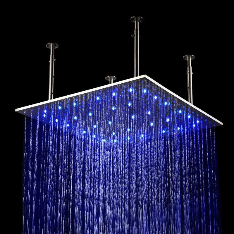 Bathroom 40inch Large LED ShowerHead 304 Stainless Steel Brushed Rainfall Shower Panel Ceiling Mounted Overhead Faucets Big Rain Faucets