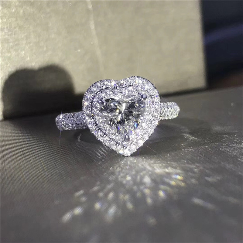 Vintage Heart Shape lovers ring 100% Real 925 Sterling silver Diamond Engagement wedding band ring for women Bridal Jewelry