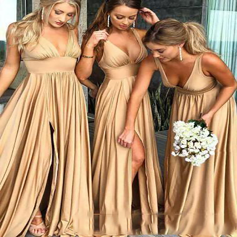 Sexy African Gold Bridesmaid Dresses Cheap Boho Different Style Same Color Plus Size Maid Of Honor Evening Gown For Wedding Party Guest 2020