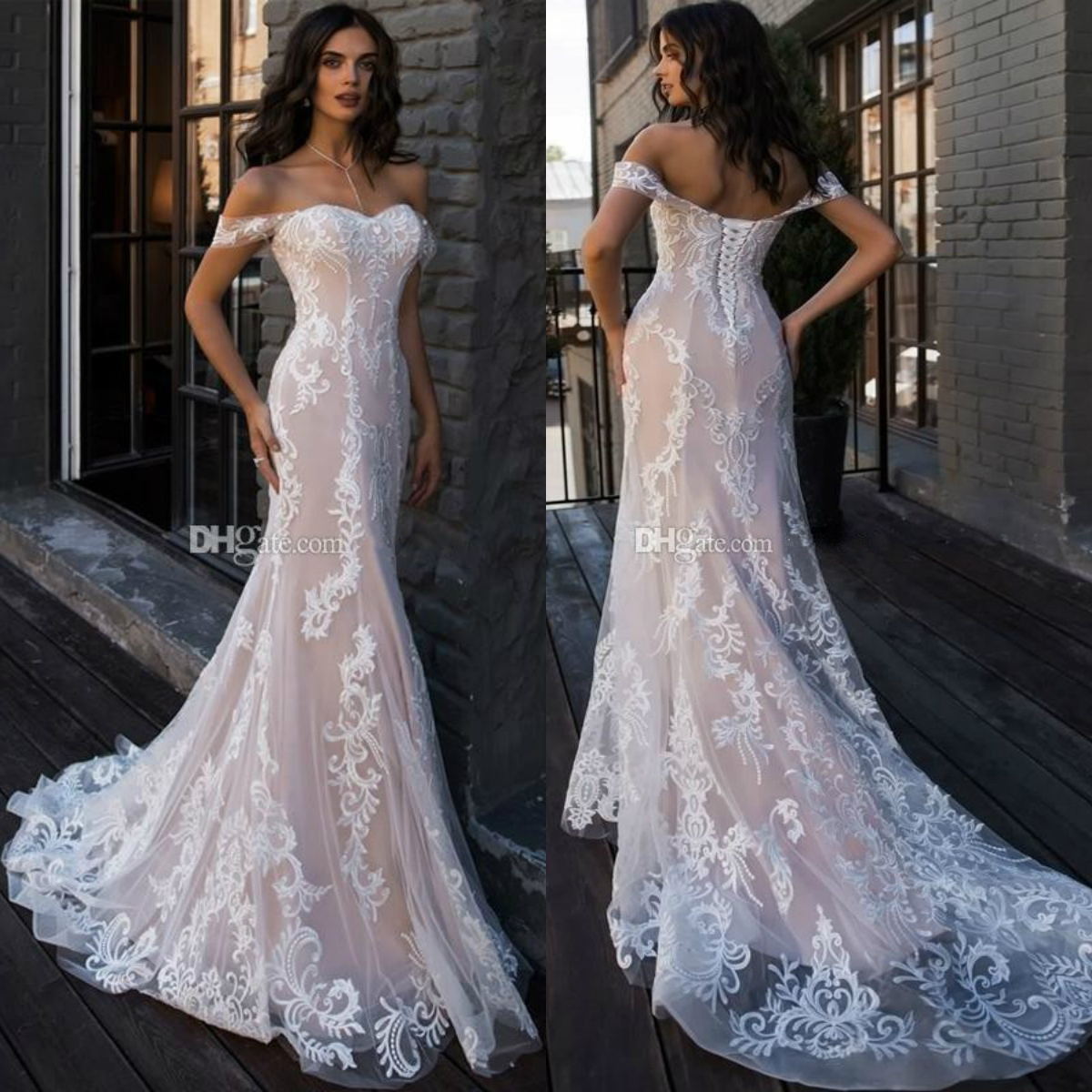 Gorgeous Off the Shoulder Mermaid Wedding Dresses 2019 Berta Appliques Lace Up Back Castle vestido de novia Beach Bridal Gowns