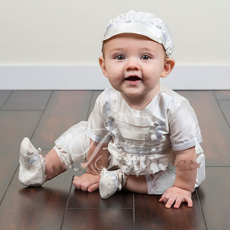 Boy Baptism New Dresses Christening Pant Gowns Piece Infant Months Bonnet
