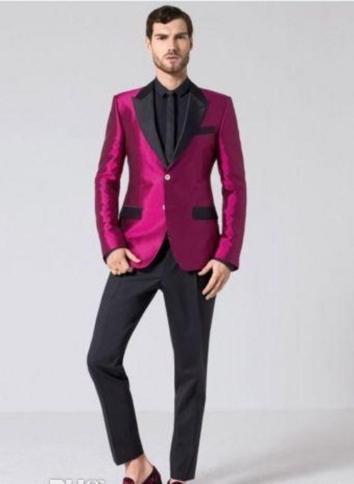 Classic Style Two Buttons Groom Tuxedos Peak Lapel Men Suits Wedding/Prom/Dinner Best Man Blazer (Jacket+Pants+Tie) W273