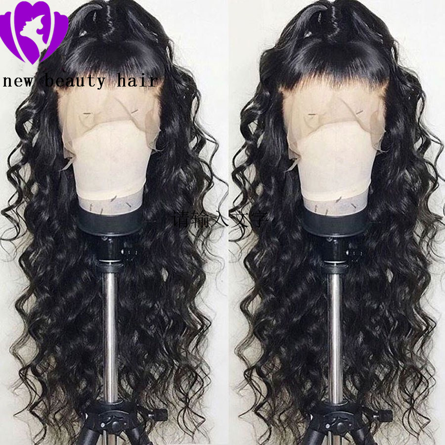 Natural Long Black Deep Wave Synthetic Lace Front Wigs with Baby Hair Heat Resiatnt Glueless Water Wave Wigs for Women Free Parting