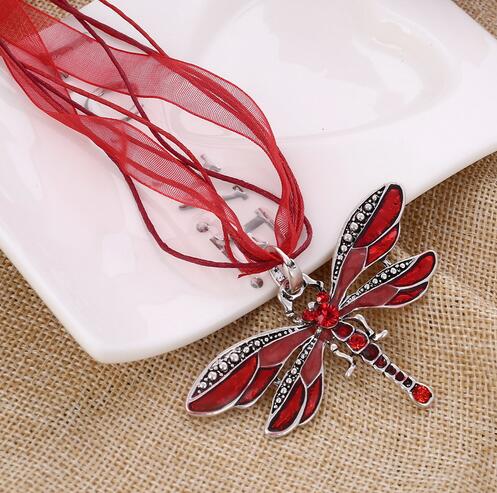 Necklace Silver Dragonfly Statement Necklaces Pendants Vintage Rope Chain Necklace Women Accessories GB