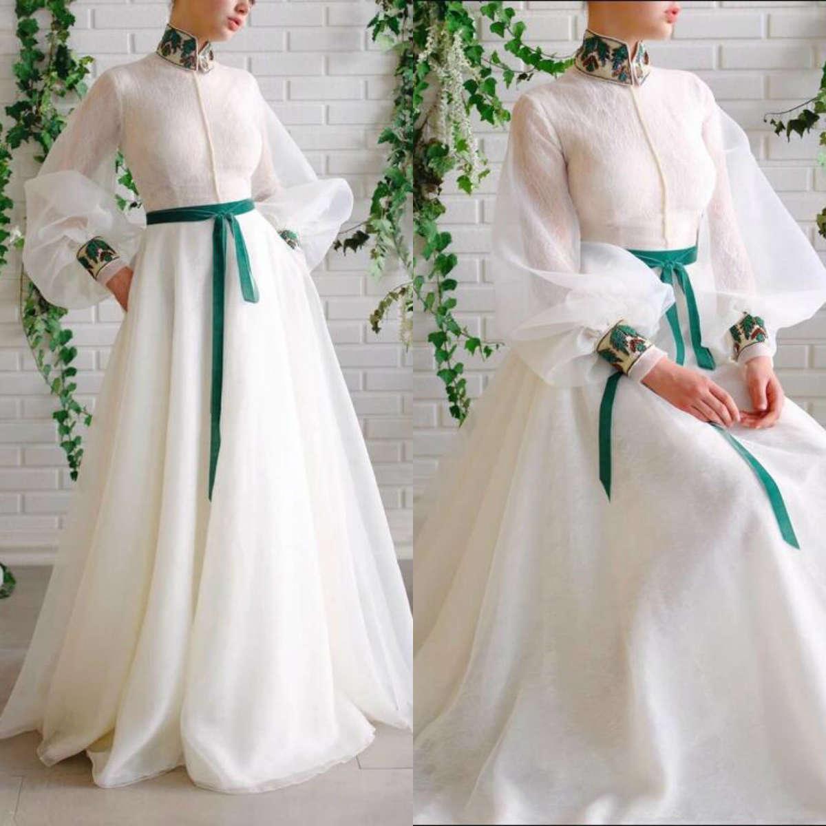 2020 Elegant Prom Dresses Lace Appliqued High Neck Long Sleeve Evening Dress A Line Custom Made Belt Special Occasion Gowns