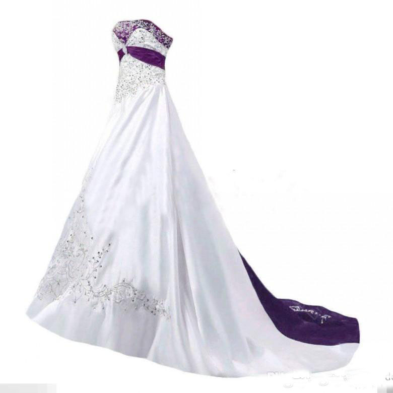 High Quality Elegant Wedding Dresses A Line Strapless Beaded Embroidery White Purple Vintage Bridal Gowns Custom Made